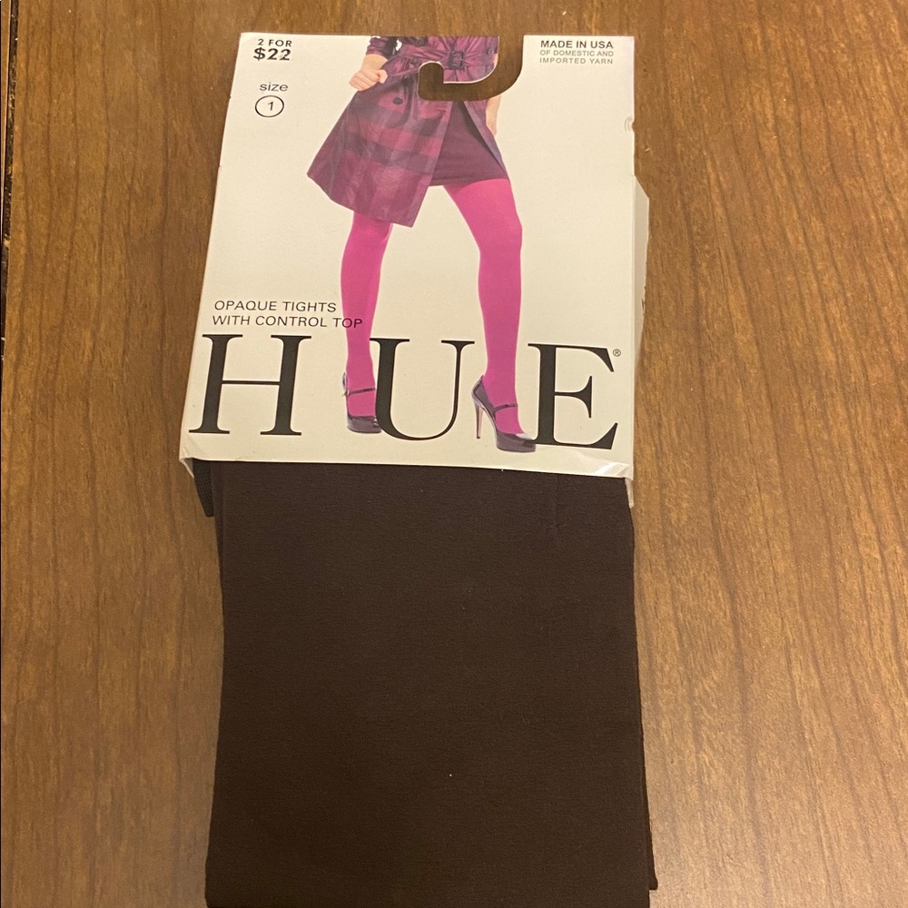 HUE Opaque Tights with Control Top in Deep Solid Brown Size 1 New.